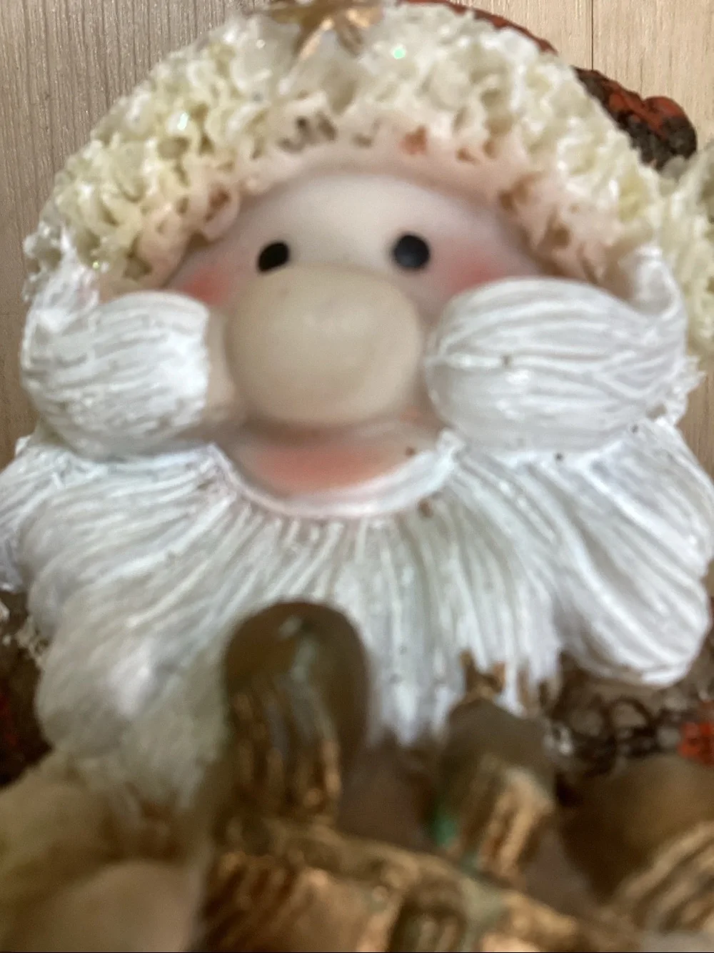 Celestial Musical Santa Holiday Basketweave Resin Planter Gold Harp Trumpet